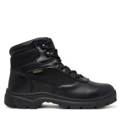 Trekkingi Skechers. Czarne botki sznurowane Skechers, bez wzorów, bez obcasa, bez zapięcia. Za 379.99 zł.