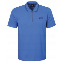 Koszulka Polo - Męska - Pako Jeans - Niebieska, Dekolt na Zamek. Niebieskie koszulki polo Pako Jeans, l, bez wzorów, z bawełny, bez kołnierzyka, bez ramiączek. Za 129.00 zł.