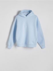 Gładka bluza z kapturem - jasnoniebieski. Niebieskie bluzy z kapturem Reserved, l, bez wzorów, z bawełny, z kapturem. W wyprzedaży za 99.99 zł.