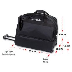Torba piłkarska na kółkach Trolley Training. Czarne torby sportowe Joma, bez wzorów, małe. W wyprzedaży za 369.20 zł.