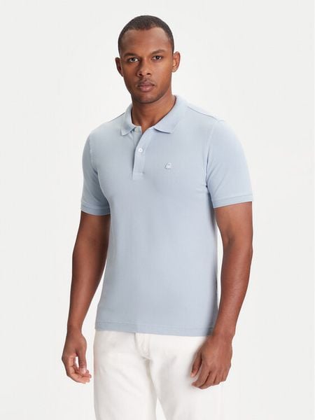United Colors Of Benetton Polo 3WG9U301Z Niebieski Slim Fit. Niebieskie koszulki polo United Colors Of Benetton, l, bez wzorów, z bawełny, bez kołnierzyka, bez ramiączek. Za 99.99 zł.
