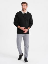 Spodnie męskie jeansowe bez przetarć SLIM FIT - szare V1 OM-PADP-0148 - XXL. Szare spodnie materiałowe Ombre Clothing, na co dzień, l, bez wzorów, z bawełny, casualowe. W wyprzedaży za 89.99 zł.