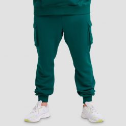 Joggery męskie fitness cargo regular Utility Green. Zielone joggery i bojówki GYMBEAM, m, bez wzorów, z bawełny, klasyczne. Za 118.90 zł.