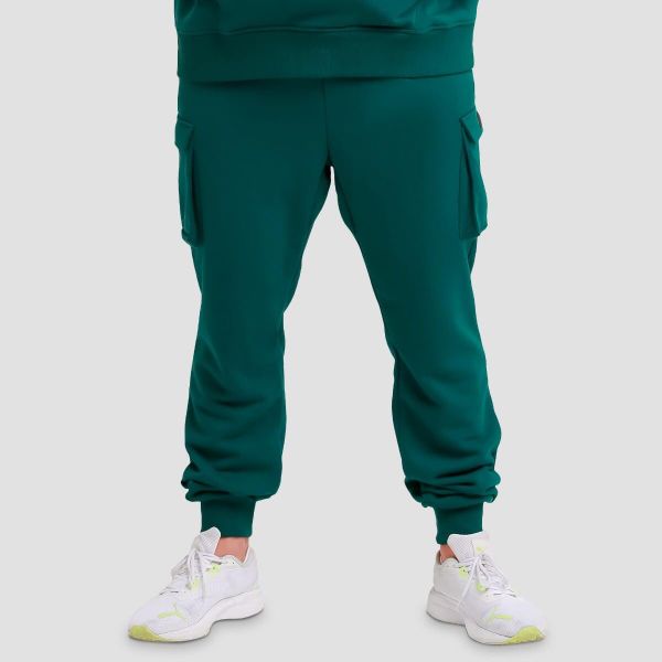 Joggery męskie fitness cargo regular Utility. Zielone joggery i bojówki GYMBEAM, m, bez wzorów, z bawełny, klasyczne. Za 118.90 zł.