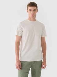 4F T-shirt regular gładki męski - biały L. Białe t-shirty 4F, l, bez wzorów, z bawełny, bez kołnierzyka, bez ramiączek. W wyprzedaży za 39.99 zł.