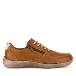 Półbuty Rieker. Brązowe eleganckie półbuty Rieker, bez wzorów, bez obcasa, bez zapięcia. Za 259.99 zł.
