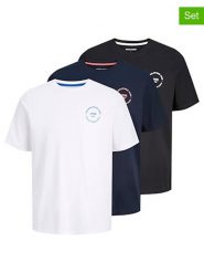 Jack & Jones Koszulki (3 szt.) w kolorze czarnym, białym i granatowym rozmiar: S. Białe bezrękawniki Jack & Jones, s, bez wzorów, z bawełny, bez kołnierzyka, bez ramiączek. Za 92.42 zł.