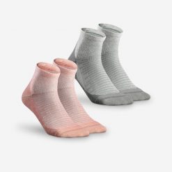 Skarpety turystyczne Quechua Hike 100 Mid 2 pary. Czerwone skarpety QUECHUA, bez wzorów, z bawełny. Za 39.99 zł.
