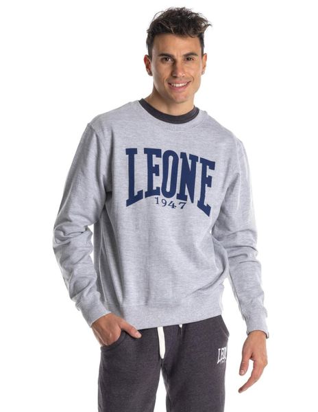Męska bluza basic z dużym logo i okrągłym dekoltem. Szare bluzy z kapturem LEONE 1947 APPAREL, l, bez wzorów, z bawełny, z kapturem. Za 105.21 zł.