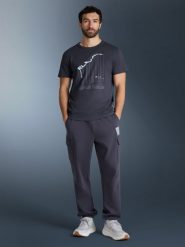 4F T-shirt regular z nadrukiem męski - szary M. Szare t-shirty 4F, m, bez wzorów, z bawełny, bez kołnierzyka, bez ramiączek. Za 69.99 zł.