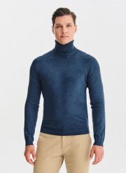 PAKO LORENTE - Golf męski w ciemnoniebieskim kolorze. Niebieskie golfy Pako Lorente, m, bez wzorów, z nylonu, bez ramiączek. Za 119.99 zł.