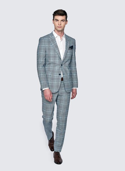 PAKO LORENTE – Niebieskie spodnie garniturowe w kratę. Niebieskie eleganckie spodnie Pako Lorente, z elastanu. Za 249.99 zł.