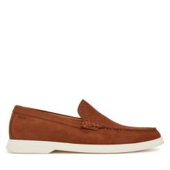 Półbuty BOSS. Brązowe eleganckie półbuty Boss, bez wzorów, bez obcasa, bez zapięcia. Za 539.99 zł.