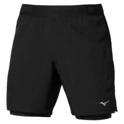 Szorty 2 w 1 Mizuno Core 5.5 Inches. Czarne odzież kompresyjna Mizuno, s, bez wzorów, do biegania. Za 258.00 zł.