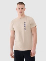 4F T-shirt regular z nadrukiem męski - beżowy 3XL. Brązowe t-shirty 4F, m, bez wzorów, z bawełny, bez kołnierzyka, bez ramiączek. W wyprzedaży za 59.99 zł.