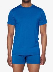 Koszulka termoaktywna Devold Breeze Merino 150 T-Shirt. Niebieskie bielizna termoaktywna Devold, m, bez wzorów, z materiału, bez ramiączek, outdoorowe. Za 351.99 zł.
