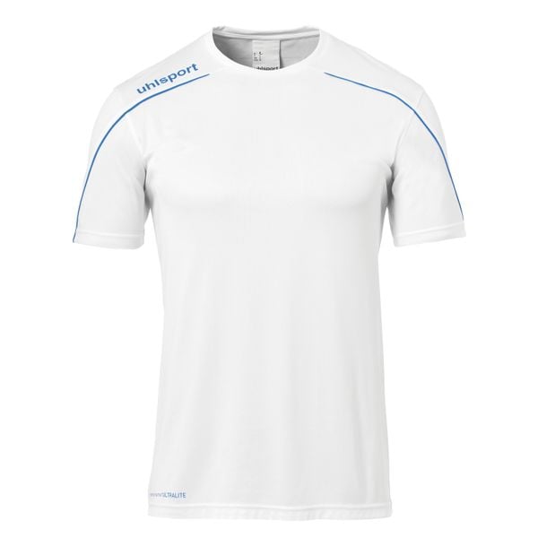 Koszulka sportowa męska Uhlsport Stream 22. Białe t-shirty sportowe Uhlsport, bez wzorów, z poliesteru, bez ramiączek, na fitness i siłownię. W wyprzedaży za 70.20 zł.