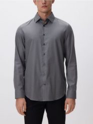 Koszula slim fit z drobnym wzorem - szary. Szare koszule Reserved, l, bez wzorów, z bawełny, bez kołnierzyka, bez ramiączek. Za 139.99 zł.