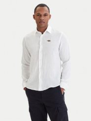 Aeronautica Militare Koszula 261CA1321UCT03089 Biały Regular Fit. Białe koszule Aeronautica Militare, m, bez wzorów, ze lnu, bez kołnierzyka, bez ramiączek. Za 569.99 zł.