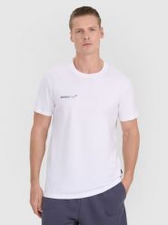 4F T-shirt regular z nadrukiem męski - biały L. Białe t-shirty sportowe 4F, bez wzorów, z bawełny, bez ramiączek. W wyprzedaży za 59.99 zł.