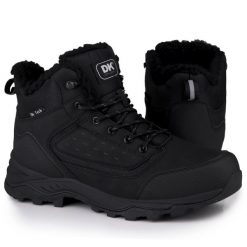 Buty męskie z futerkiem trekkingowe DK VARIAL. Czarne buty sportowe casual DK, bez wzorów, bez zapięcia. Za 189.00 zł.