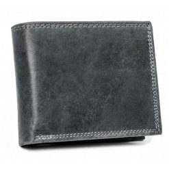 Duży, skórzany portfel męski w czarnym kolorze, model w orientacji poziomej N0035-P-CHM-NL. Czarne portfele Inny, bez wzorów, ze skóry. Za 50.00 zł.