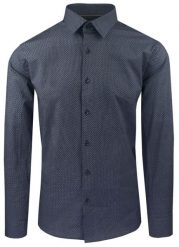 Taliowana Koszula Męska - Victorio - Drobny Wzór, Granat. Niebieskie koszule Victorio, m, bez wzorów, z bawełny, bez kołnierzyka, bez ramiączek. Za 159.00 zł.