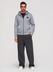 Męska rozpinana bluza dresowa z kapturem i naszywką – szara V1 - Rozmiar: XXL. Szare bluzy Ombre Clothing, m, z aplikacjami, z bawełny, z kapturem. Za 169.99 zł.