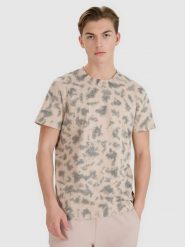 4F T-shirt oversize z nadrukiem męski - beżowy S. Brązowe t-shirty 4F, m, bez wzorów, z bawełny, bez kołnierzyka, bez ramiączek. W wyprzedaży za 39.99 zł.