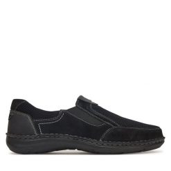 Półbuty Josef Seibel. Czarne eleganckie półbuty Josef Seibel, bez wzorów, bez obcasa, bez zapięcia. Za 289.99 zł.