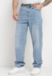 Niebieskie Jeansy Regular Bawełniane z Materiałowym Paskiem Hisperwa. Niebieskie jeansy Born2be, l. W wyprzedaży za 127.49 zł.