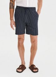 PAKO LORENTE - Granatowe spodenki męskie w prążek z lnem. Szorty Pako Lorente, m, bez wzorów, z bawełny. Za 99.99 zł.