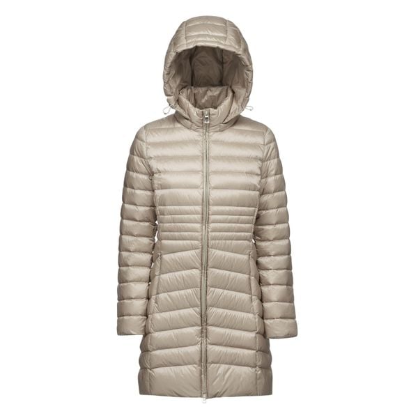 Kurtka GEOX D JAYSEN C Beżowy. Brązowe kurtki Geox, bez wzorów, z puchu, bez kaptura. Za 791.99 zł.