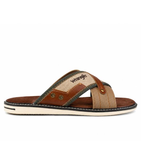 Klapki laczki męskie Wrangler CALVIN SLIDER MEN LOW. Brązowe klapki Wrangler, z materiału. Za 135.00 zł.