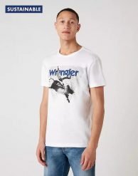 MĘSKI T-SHIRT WRANGLER SS PHOTO W TEE WHITE W7G7D3989 112131830. Białe t-shirty Wrangler, m, bez wzorów, bez kołnierzyka, bez ramiączek. Za 69.99 zł.