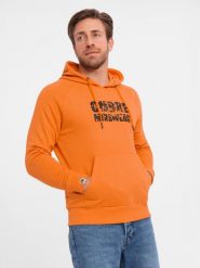 Męska bluza kangurka z kapturem i nadrukiem - pomarańczowa V1 OM-SSPS-0155 - XXL. Brązowe bluzy Ombre Clothing, l, bez wzorów, z bawełny, z kapturem. W wyprzedaży za 59.99 zł.
