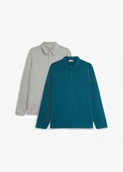Koszulka polo, długi rękaw (2 szt.). Niebieskie bluzki z długim rękawem bonprix, m, bez wzorów, bez kołnierzyka, bez ramiączek. Za 129.98 zł.
