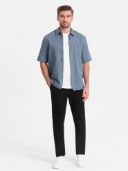 Spodnie męskie chino SLIM FIT - czarne V4 OM-PACP-0186 - XL. Czarne eleganckie spodnie Ombre Clothing, l, z bawełny. W wyprzedaży za 149.99 zł.