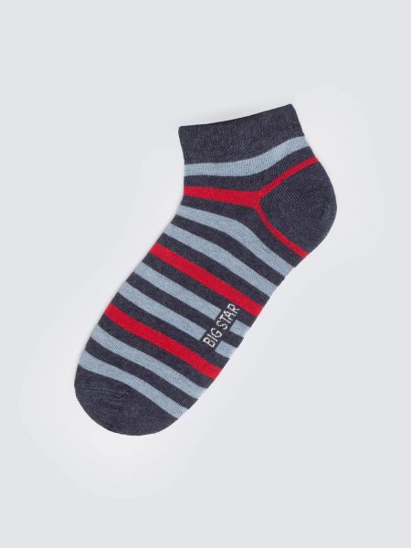 Stopki męskie w kolorowe paski granatowe Simon 403. Niebieskie skarpety BIG STAR, bez wzorów, z bawełny. Za 19.99 zł.