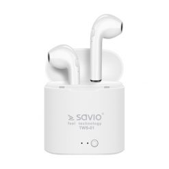 Savio TWS-01 Słuchawki True Wireless. Białe słuchawki bezprzewodowe Savio. Za 69.90 zł.