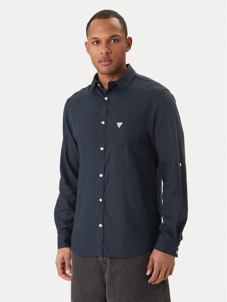 Guess Koszula F6GH06 WG3L0 Granatowy Regular Fit. Niebieskie koszule Guess, l, z aplikacjami, z wiskozy, bez kołnierzyka, bez ramiączek. Za 369.99 zł.