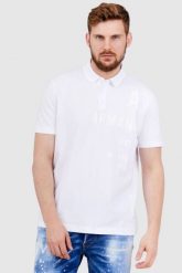 ARMANI EXCHANGE Biała męska koszulka polo z nadrukiem, Rozmiar XL. Białe koszulki polo sportowe Armani Exchange, l, bez wzorów, bez kołnierzyka, bez ramiączek. W wyprzedaży za 259.99 zł.