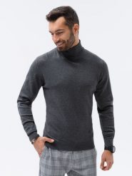 Sweter męski z golfem - grafitowy V2 E179 - XXL. Szare golfy Ombre Clothing, m, bez wzorów, z materiału, bez ramiączek. W wyprzedaży za 49.99 zł.