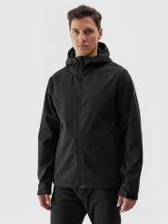 4F Kurtka softshell wiatroodporna membrana 5000 męska - czarna M. Czarne kurtki 4F, na zimę, m, bez wzorów, z dzianiny, z kapturem. W wyprzedaży za 249.99 zł.