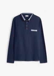 Koszulka polo z czystej bawełny, z detalami w kratę. Niebieskie koszulki polo bonprix, m, bez wzorów, z bawełny, bez kołnierzyka, bez ramiączek. Za 112.99 zł.