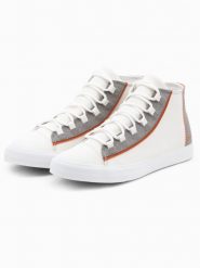 Męskie buty trampki z kontrastującymi elementami - białe V1 OM-FOTH-0140 - 44. Białe trampki Ombre Clothing, m, bez wzorów, przed kolano, bez zapięcia. W wyprzedaży za 89.99 zł.