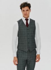 PAKO LORENTE – Szara garniturowa kamizelka w kratę. Szare garnitury Pako Lorente, bez wzorów, z elastanu. Za 279.99 zł.