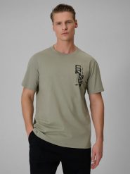 4F T-shirt regular z nadrukiem męski - khaki L. Brązowe t-shirty 4F, l, bez wzorów, z bawełny, bez kołnierzyka, bez ramiączek. Za 49.99 zł.