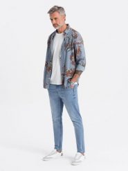 Spodnie męskie jeansowe CARROT FIT - jasnoniebieskie V2 - Rozmiar: M. Niebieskie eleganckie spodnie Ombre Clothing, m, z bawełny. W wyprzedaży za 69.99 zł.