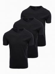 Zestaw bawełnianych męskich koszulek BASIC z okrągłym dekoltem – 3x czarny V9 - Rozmiar: L. Czarne t-shirty Ombre Clothing, l, bez wzorów, z bawełny, bez kołnierzyka, bez ramiączek. W wyprzedaży za 112.49 zł.